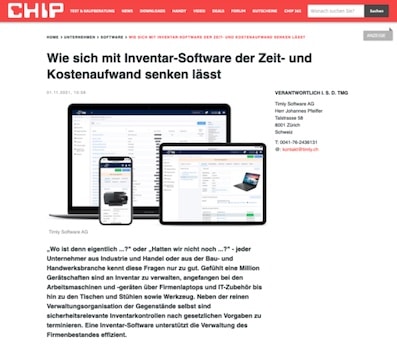 Chip.de Vorschau des Artikels ueber die Timly Inventar App
