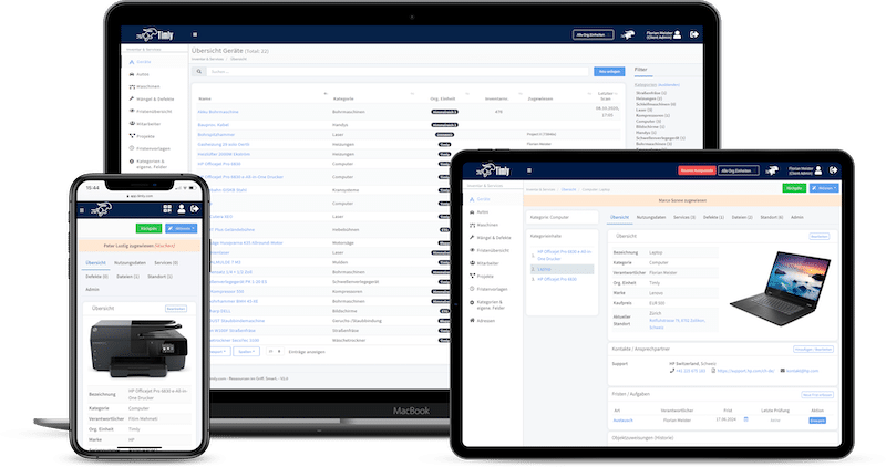 Die online Inventarverwaltung dargestellt auf verschiedenen Geraeten