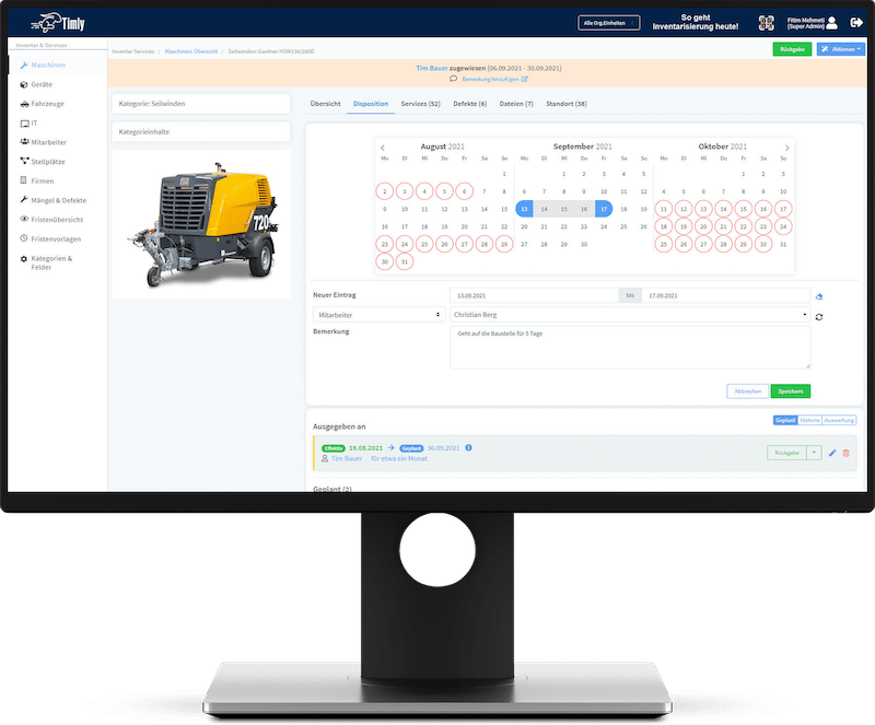 Maintenance software free by Timly on a screen