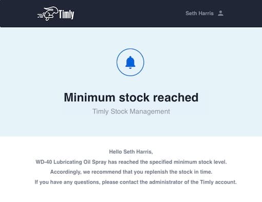 Timly stock management software notifications