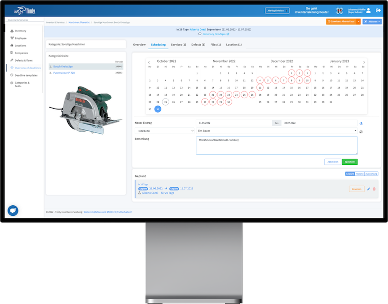 Timly's maintenance planner on a computer