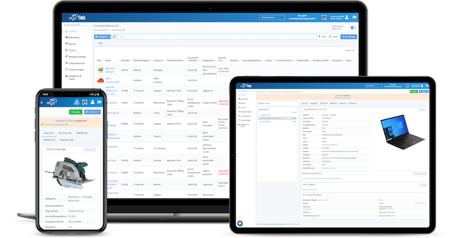 Inventory database by Timly on three devices