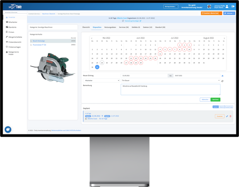 Timlys Wartungsplaner Software mit Kalender