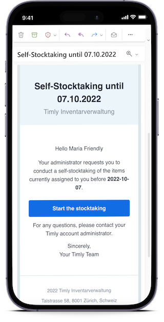 Stocktaking Software email invitation on a smartphone