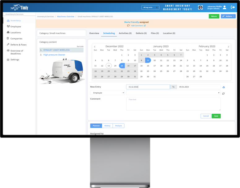 CMMS software displayed on a desktop computer