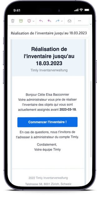Stocktaking Software email invitation on a smartphone