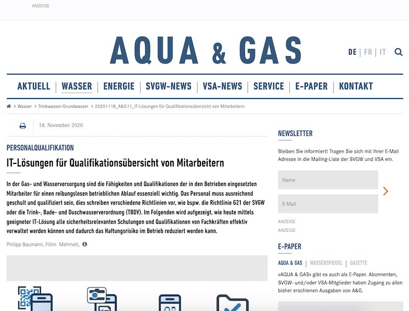 Timly le logiciel pour le TSM dans le magazine Aqua und Gas