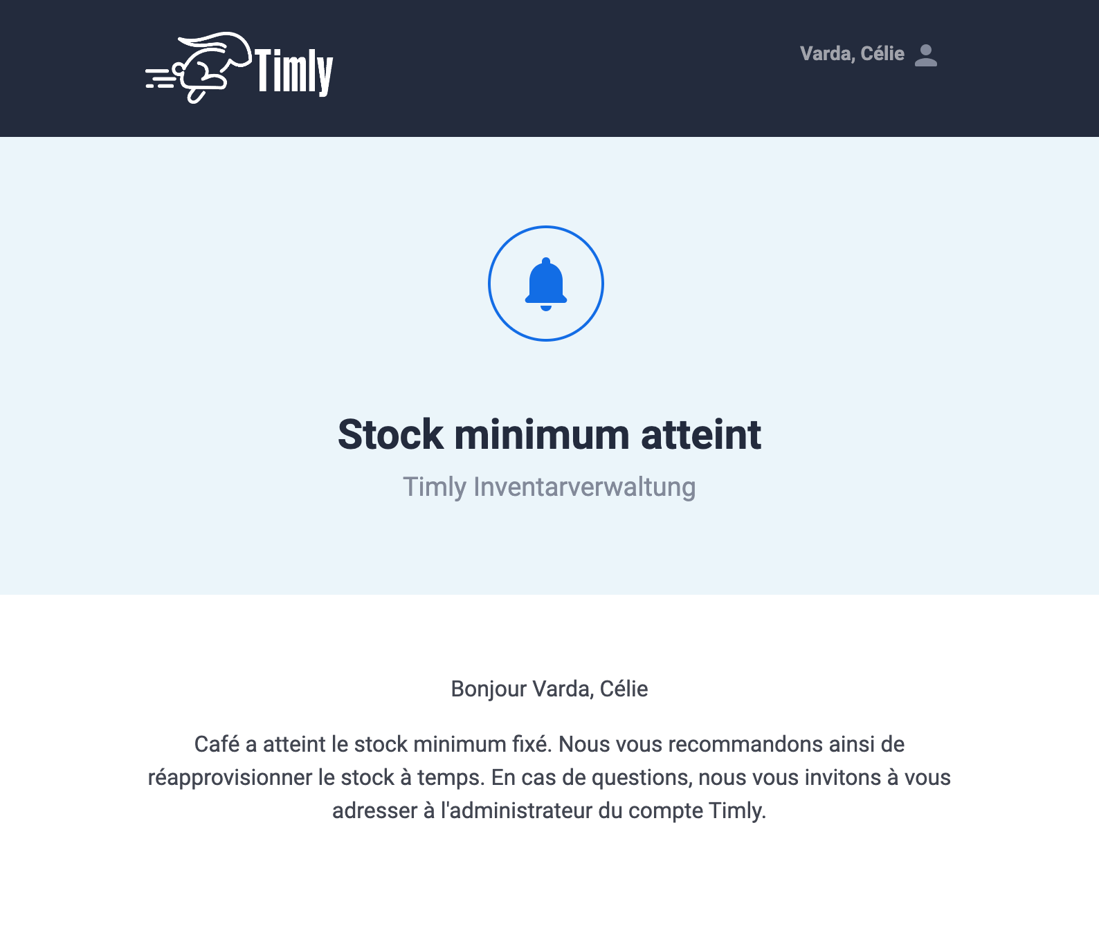 Timly stock management software notifications