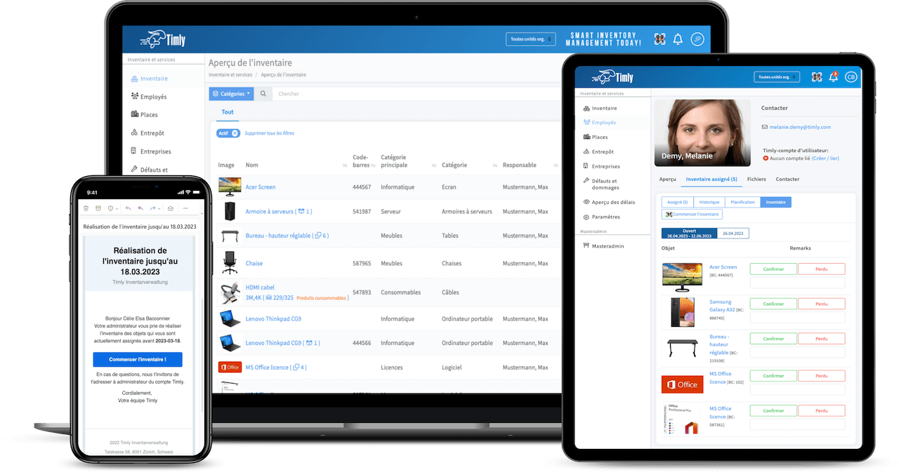prise d'inventaire sur plusieurs appareils mobiles Stocktaking software on 3 devices