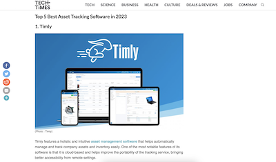 Article Tech Times : Timly élu meilleur logiciel d'inventaire 2023