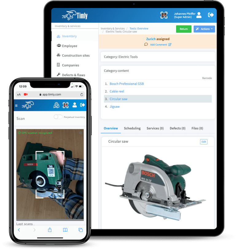 Barcode Warehouse Management App Timly shown on multiple devices