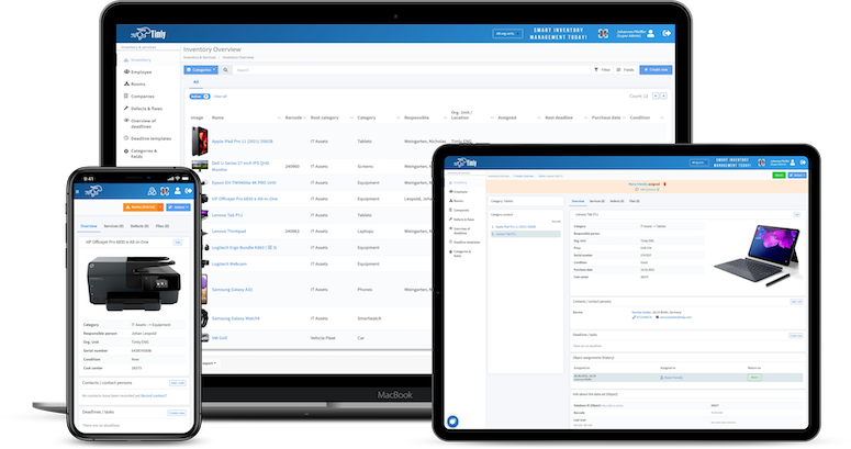 Timlys IT Inventory Management solution shown on multiple devices
