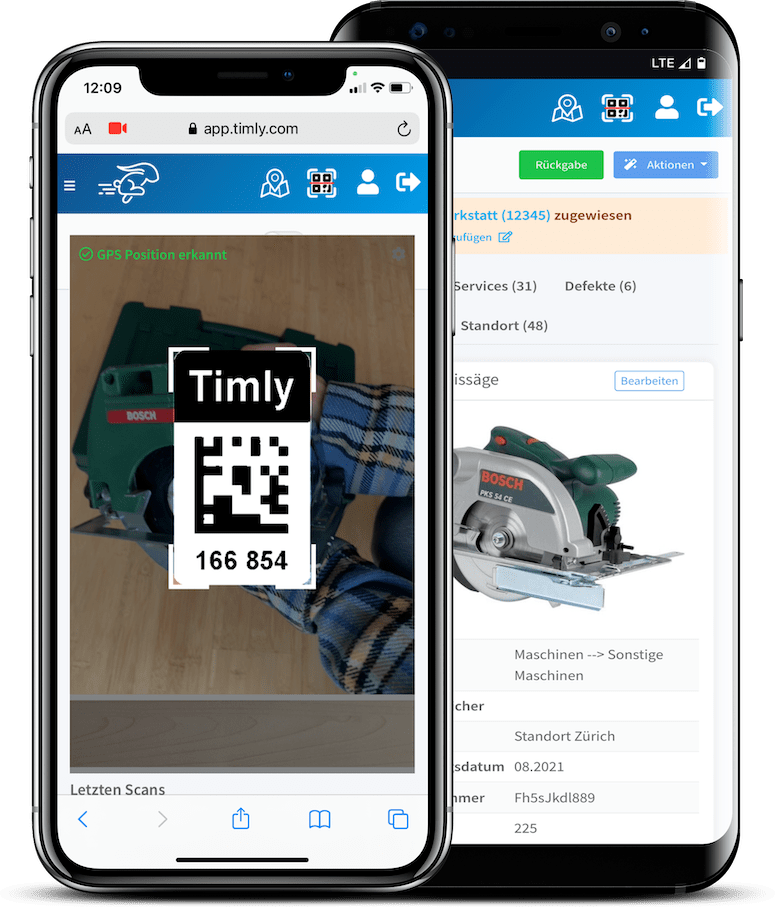 Timlys Lagerverwaltungssoftware fuer kleine Unternehmen dargestellt auf Handy