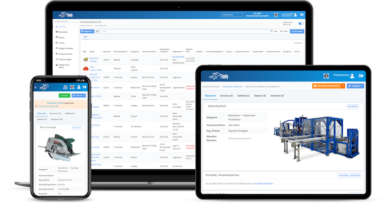 Preventive Maintenance Software Timly shown on several smart devices