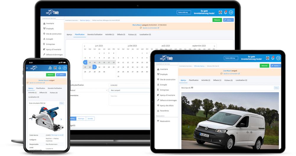 Le logiciel de gestion des outils Timly sur smartphone, tablette et ordinateur