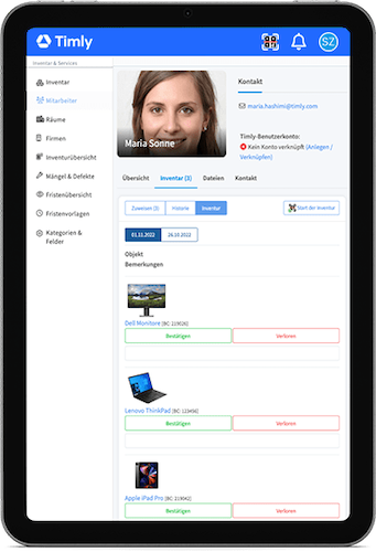 Inventur Software von Timly auf dem Tablet