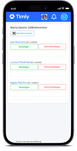 Inventur Software Assets am Smartphone bestätigen