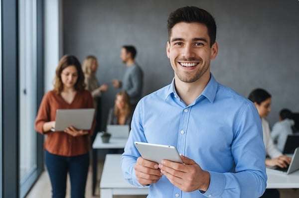 Man using Asset Management Software Timly on tablet