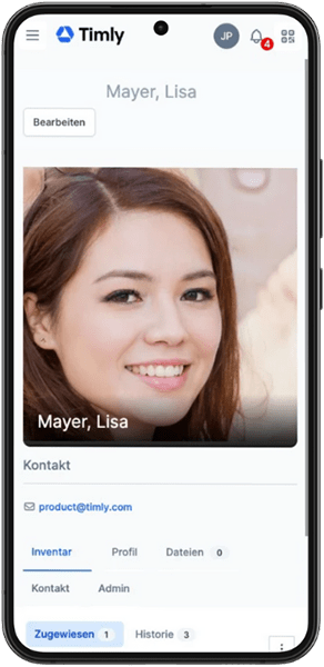 Mitarbeiterprofil angezeigt in der Timly Inventar App