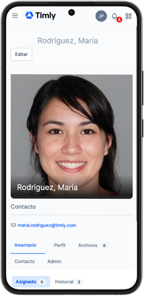 La aplicacion de inventario Timly - empleada perfil