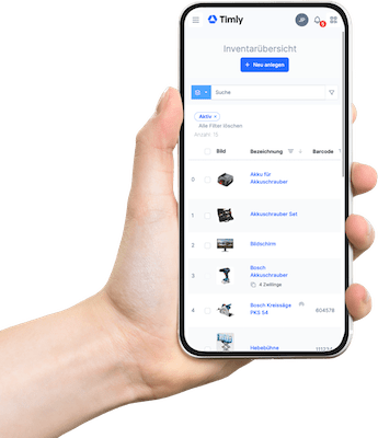 Timly Inventar App auf mobilen Geraeten verfuegbar