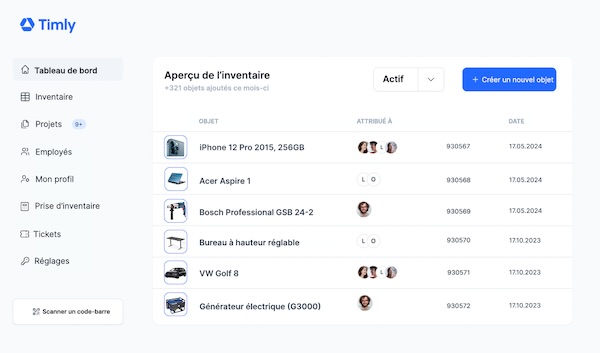 Timly logiciel de gestion de matériel apercu
