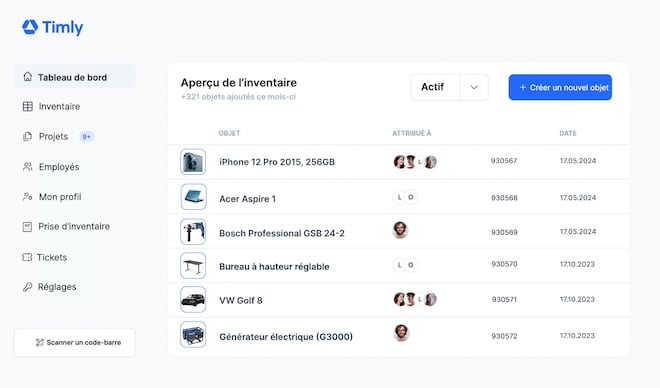 Appareils mobiles affichent l'utilisation du logiciel Timly Inventaire