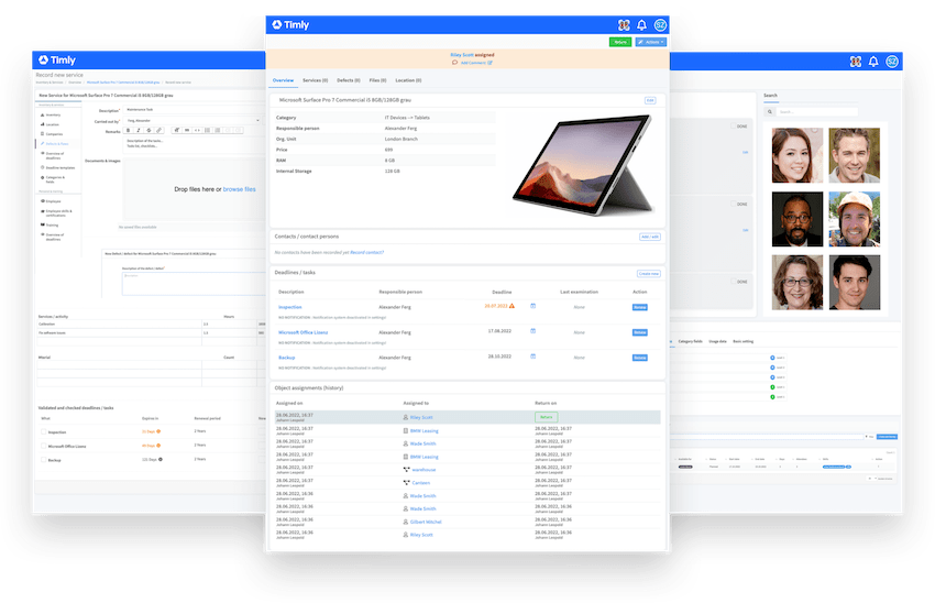 Diferentes pantallas muestran una vista previa del software de inventario