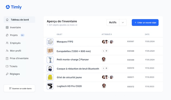 Capture d'écran de la plateforme de gestion des stocks Timly