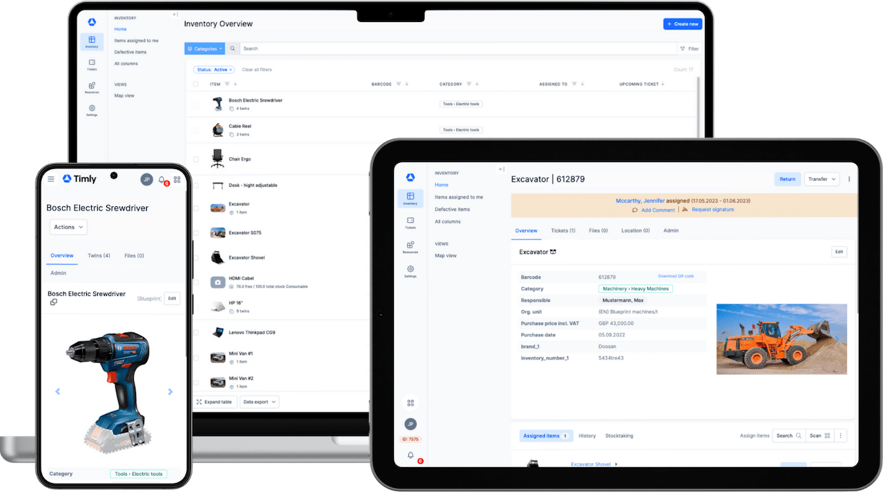 Maintenance Management Software Timly Inventory Overview on all devices