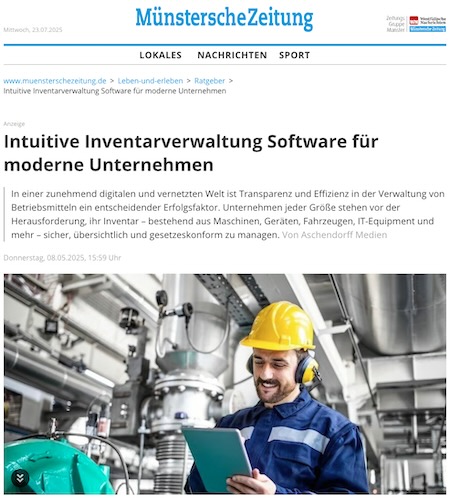 Wartungplaner Timly Artikel in Münstersche Zeitung
