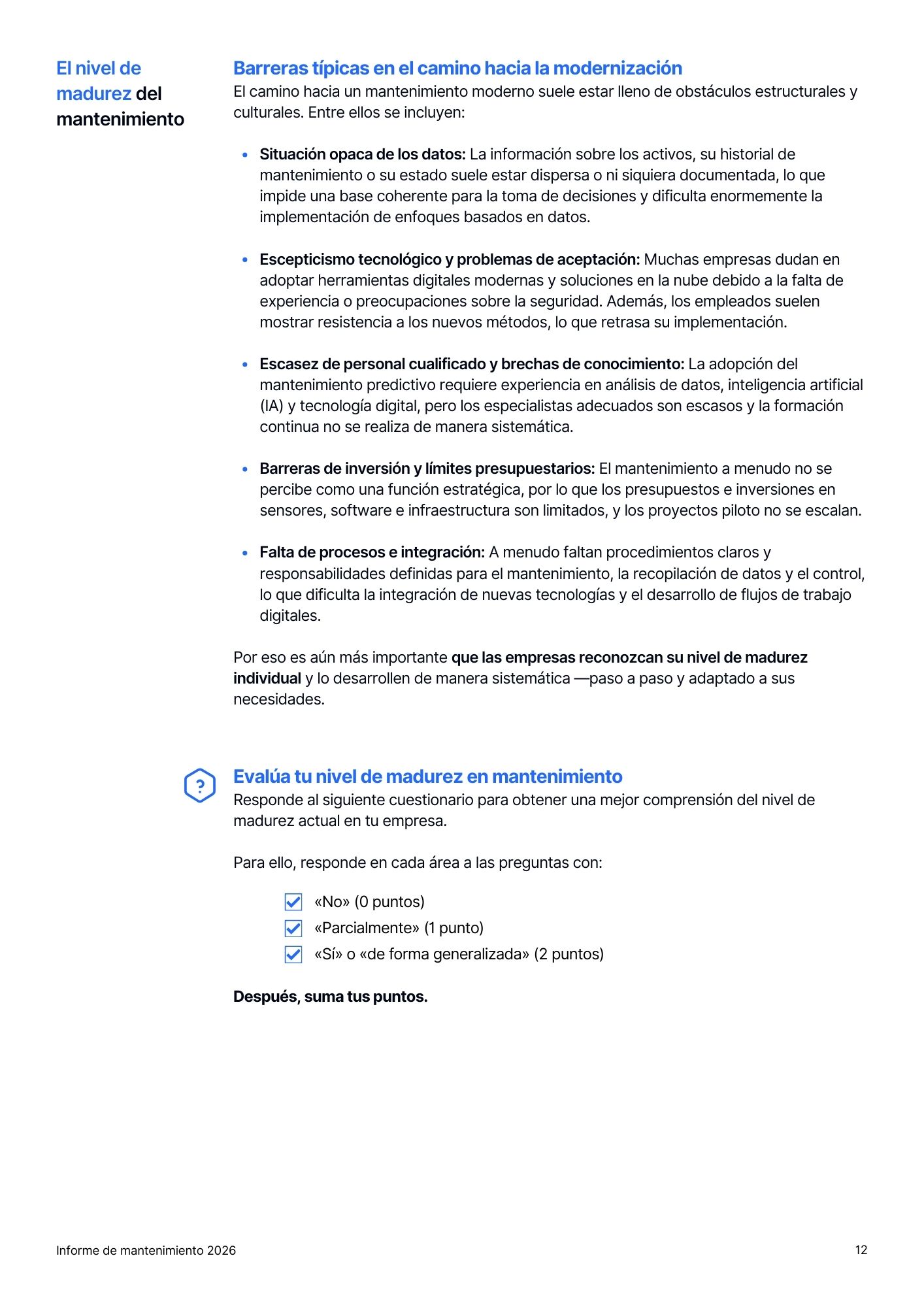 página de contenido del informe de Timly sobre el mantenimiento 2026