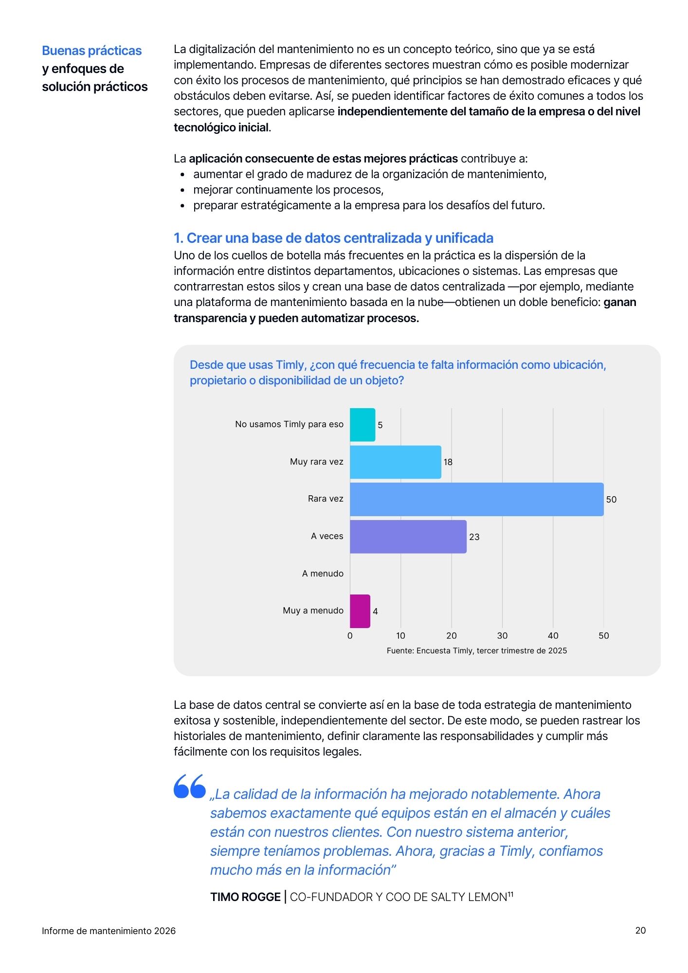 página de contenido del informe de Timly sobre el mantenimiento 2026