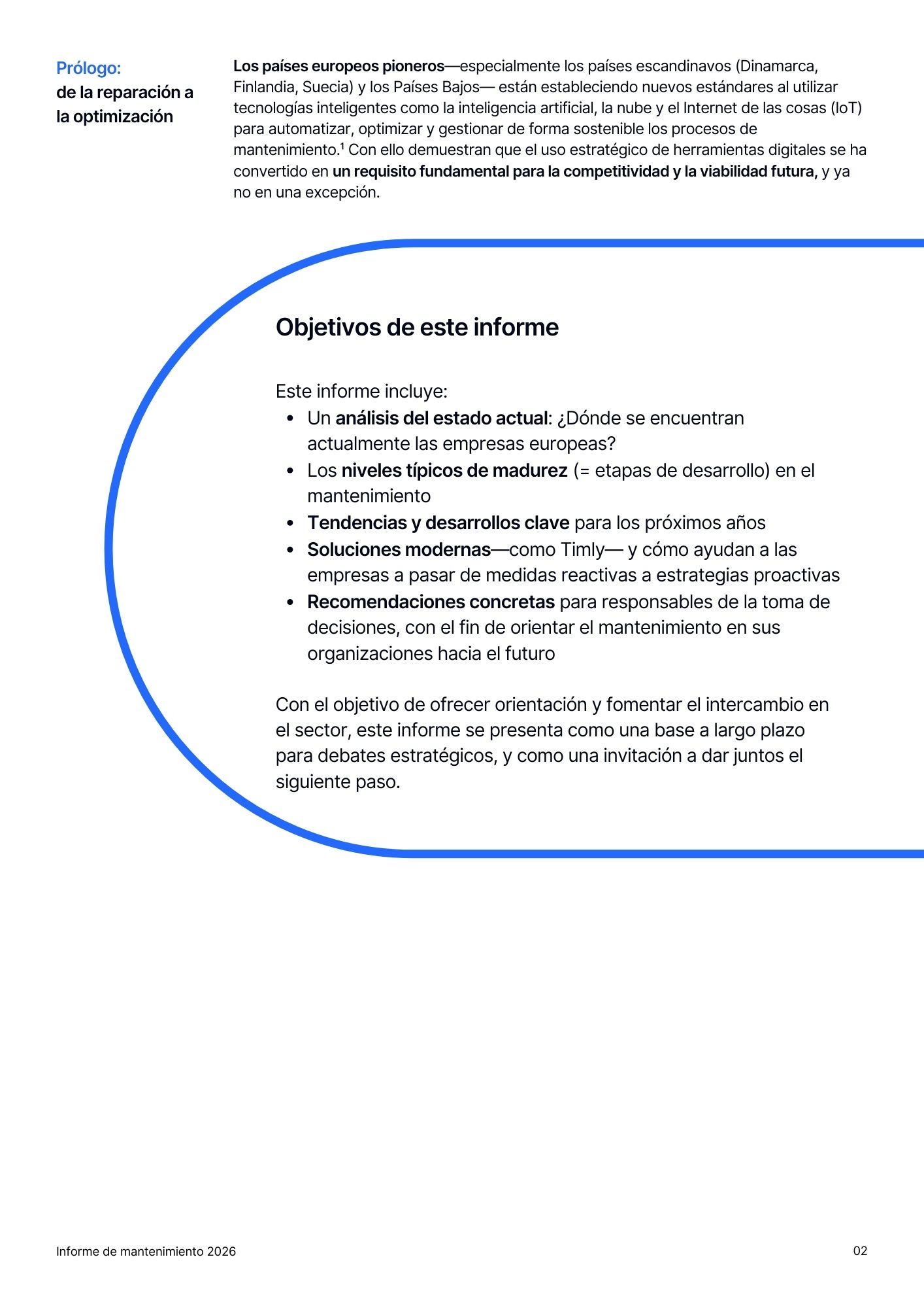página de contenido del informe de Timly sobre el mantenimiento 2026