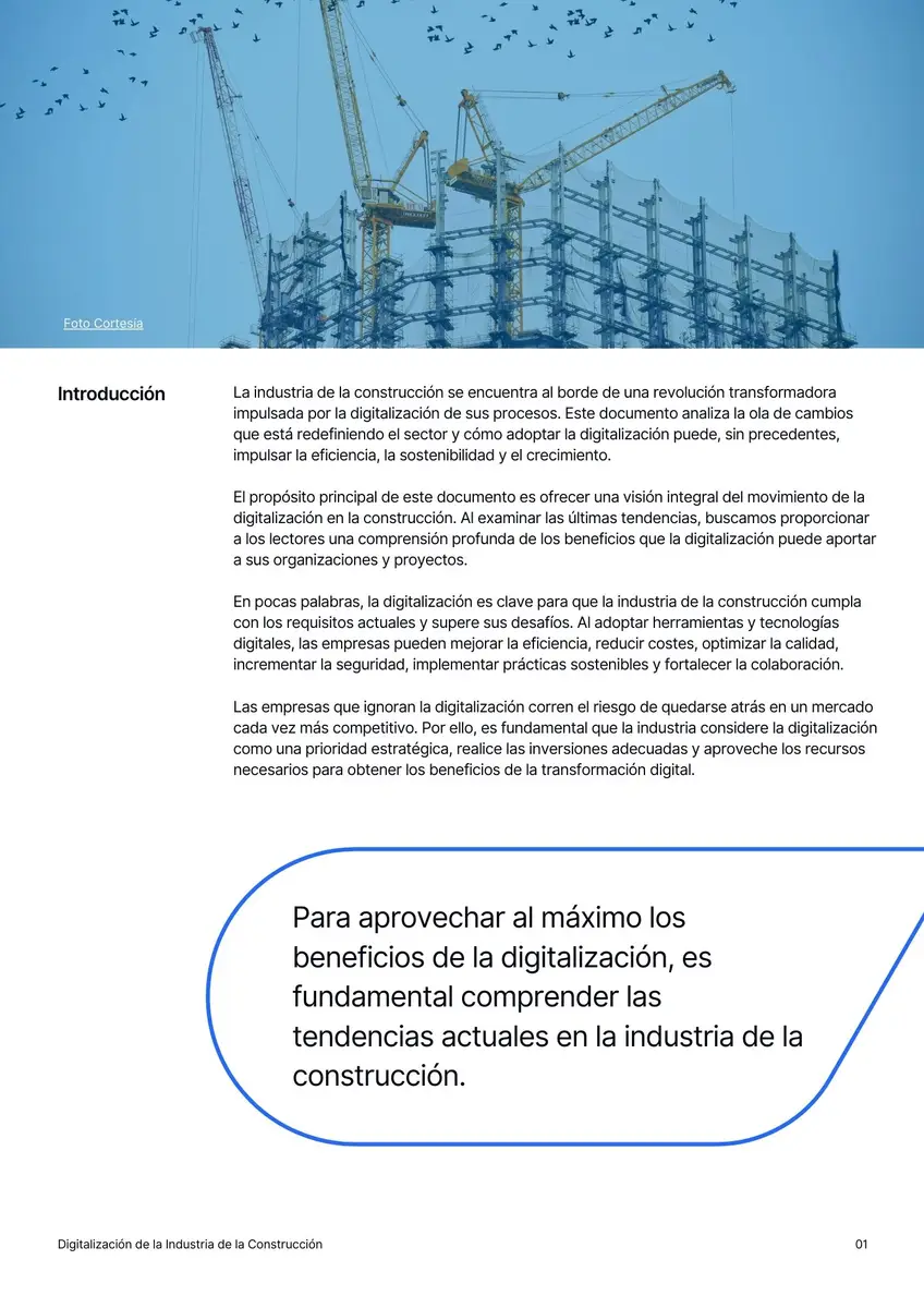 página de contenido del informe de Timly sobre la digitalización de la industria de la construcción