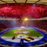 Vista aérea del estadio durante la ceremonia del Turnfest.