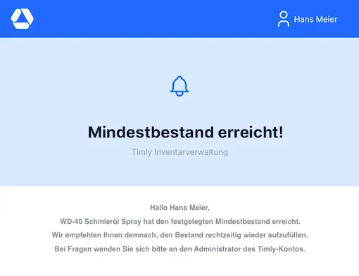 Lagerverwaltungssoftware zeigt automatische Benachrichtigung