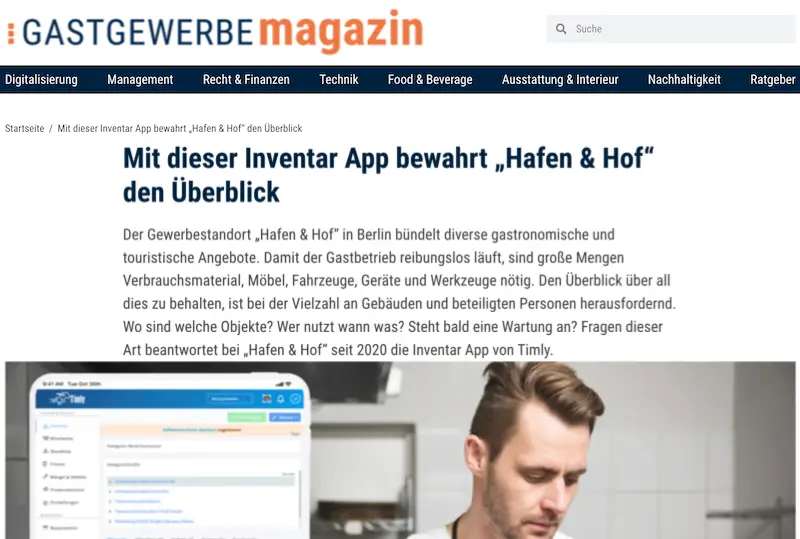 Gastgewerbe Magazin Beitrag über die Timly Lagerverwaltungssoftware