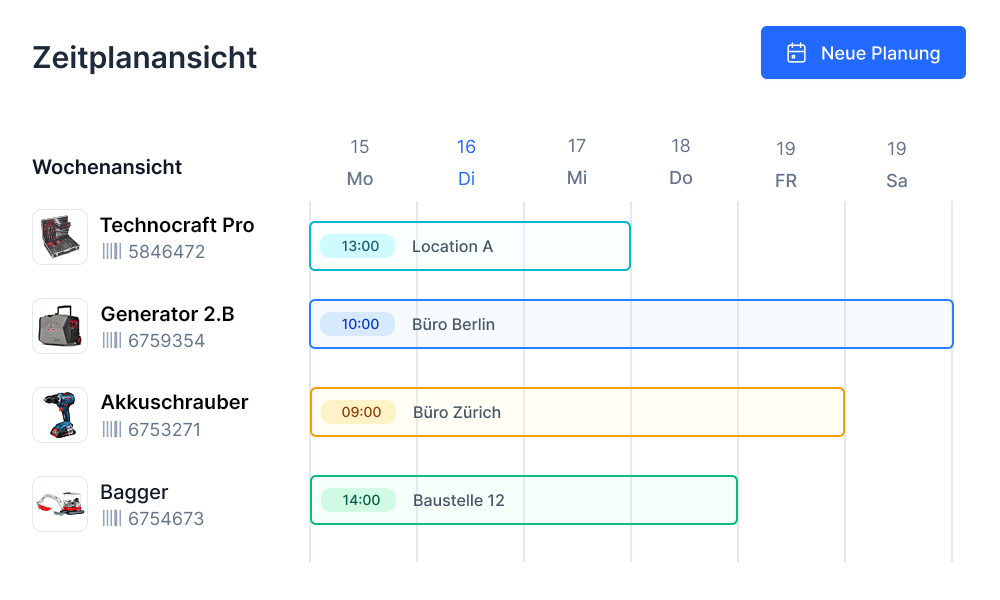 Dispositionskalender in der Werkzeugverwaltung Software dargestellt