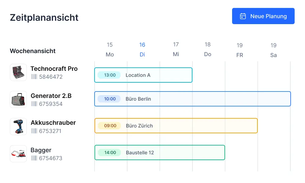 Dispositionskalender in der Werkzeugverwaltung Software dargestellt