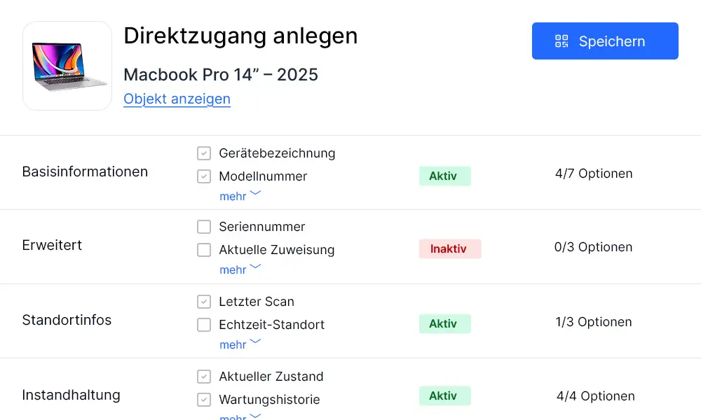 Instandhaltungssoftware mit Direct Access Etiketten Zugang dargestellt
