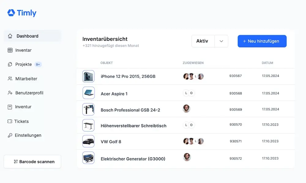 App Inventur mit Asset-Liste dargestellt