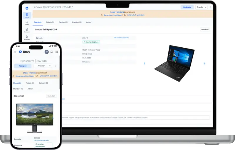 Timly App Inventar zentral in der Übersicht dargestellt