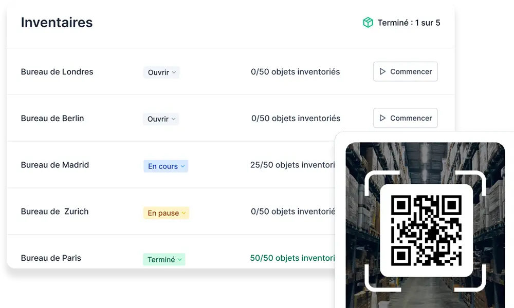 L'image montre une capture d'écran des inventaires réalisés dans l'application pour inventaire Timly