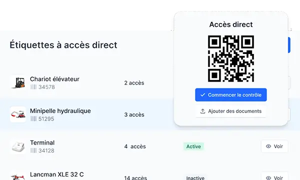 L'image montre une capture d'écran de la page d'une étiquette d'accès direct au profil et action des objets dans le logiciel Timly