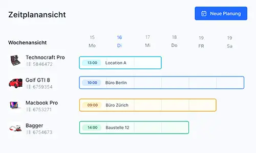 Bild zeigt digitale Inventarverwaltung Software mit Kalender für Einsatzplanung von Inventar