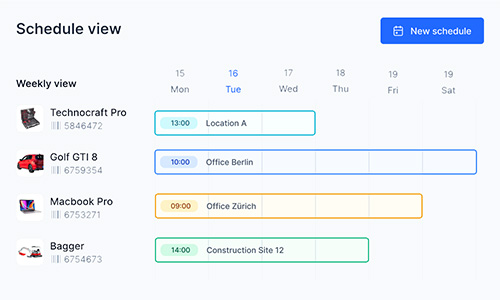 This image shows digital inventory management software with a calendar for resource scheduling and deployment of assets.