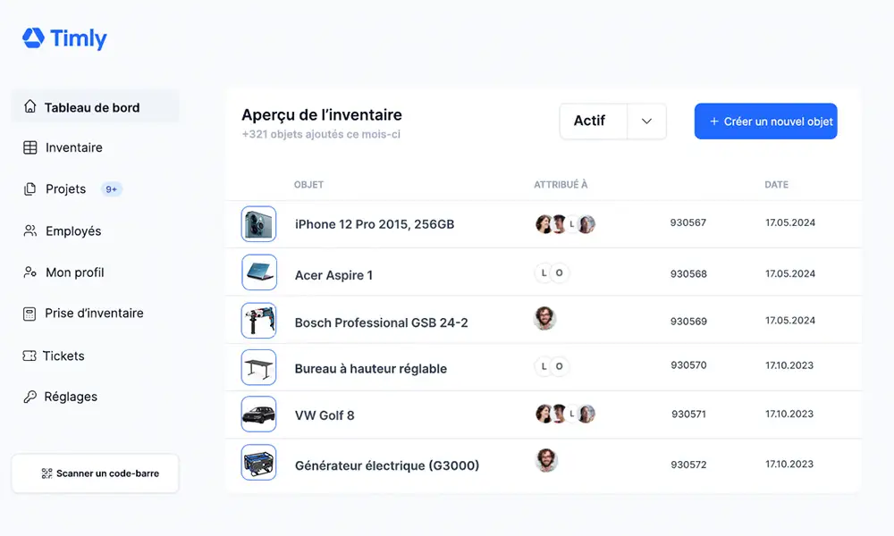L'image montre une capture d'écran du logiciel de gestion de parc Timly