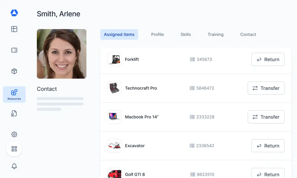 Employee profile shown in Equipment Management Software