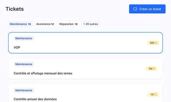 L'image montre le système de ticketing intégré au logiciel de gestion de la maintenance de Timly